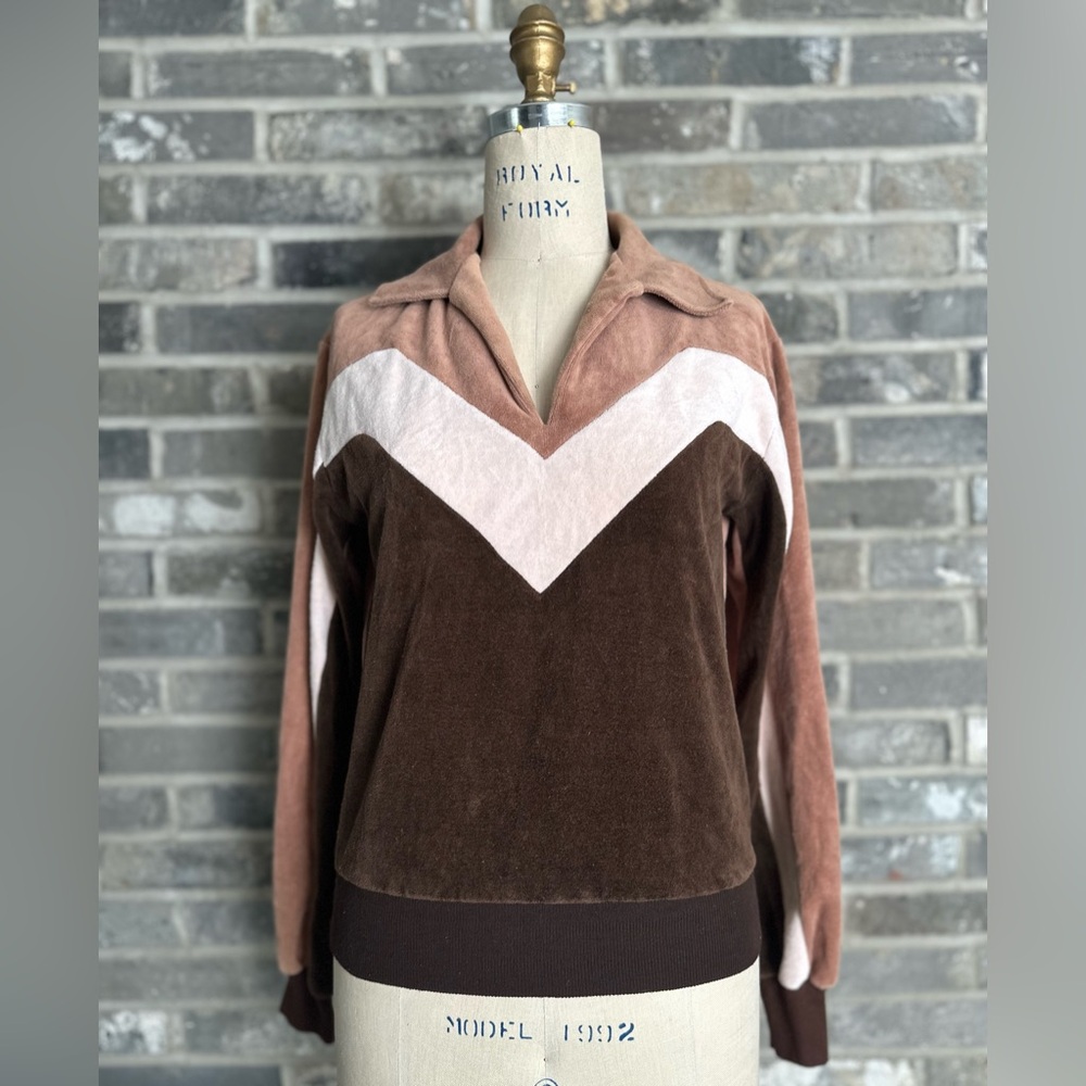 Vintage Sears Style Works Velour Chevron Pullover